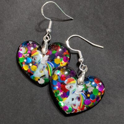 Set Halskette und Ohrringe Einhorn mit buntem Glitzer – Bild 2