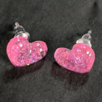 Ohrstecker Glitzerherz pink – Bild 2