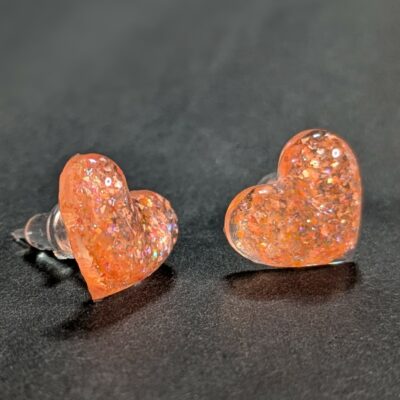Ohrstecker Glitzerherz orange – Bild 3