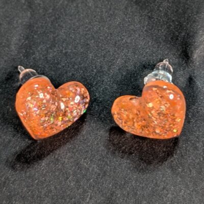 Ohrstecker Glitzerherz orange