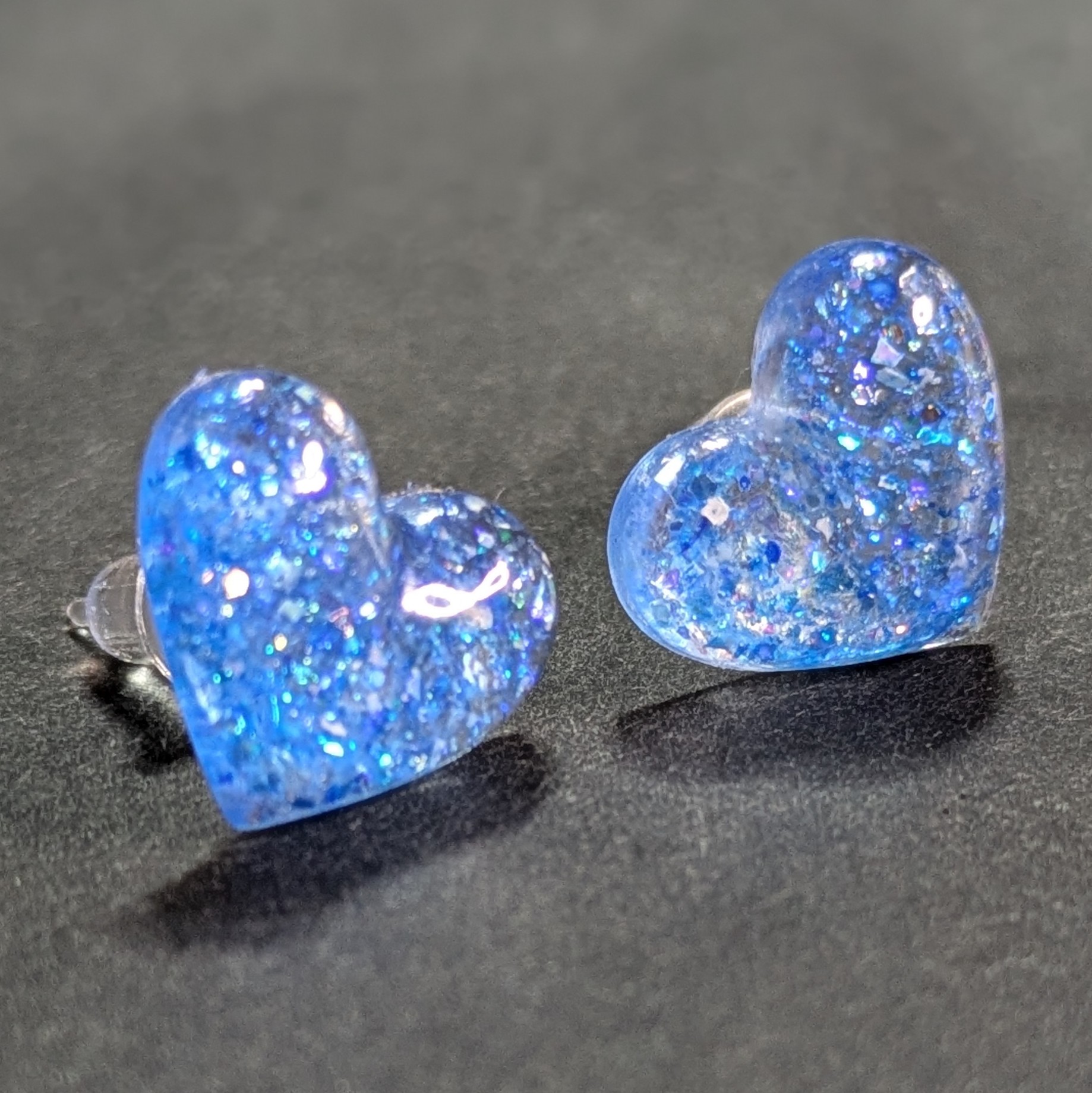 Ohrstecker Glitzerherz blau
