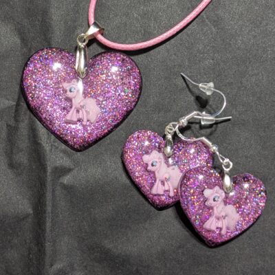 Set Halskette und Ohrringe Einhorn "Pink Glitter Queen"